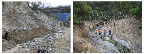 Fig. 19 Instalacin de una red de anillos (izquierda) y red de tamao extraordinario (1,5 m dimetro) en el puerto Gaviota en California [28]...