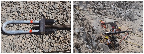 Fig. 22. Anclajes autoperforantes con seccin tubular para inyeccin del mortero (izquierda); perforacin de anclajes autoperforantes (derecha)...