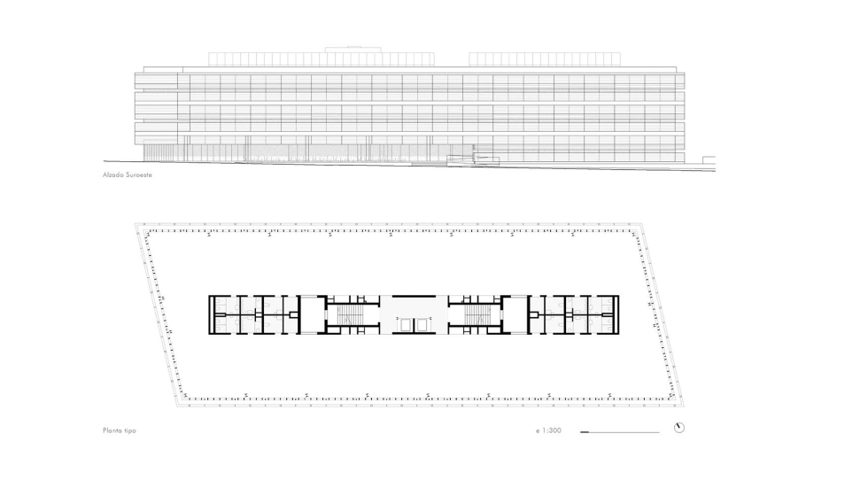 Planos de alzado y planta del edificio Rosalind, de Estudio Primitivo Gonz�lez | e.G.a.