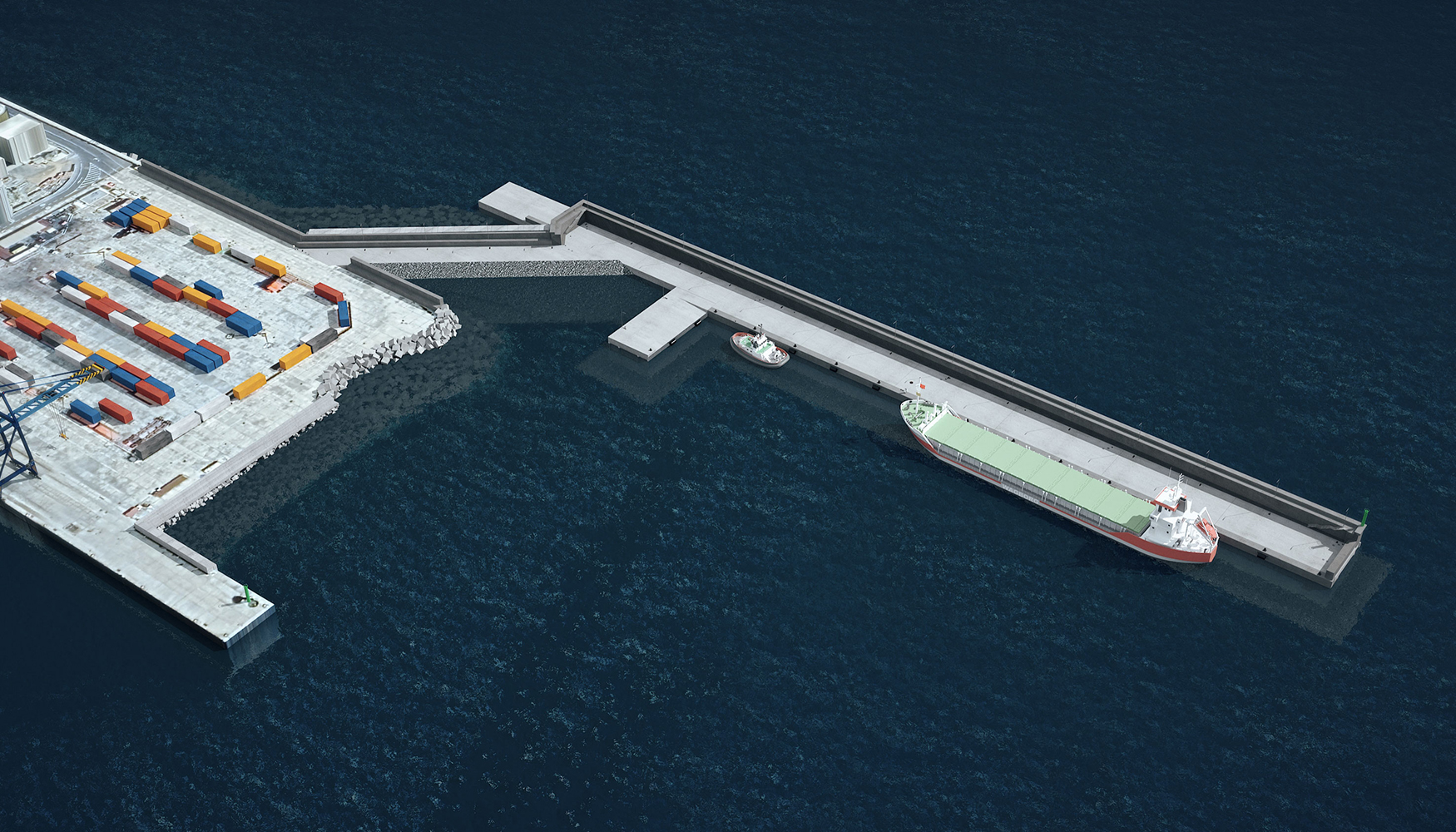 Infograf�a del futuro muelle de Puerto del Rosario, en Ferteventura