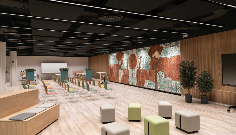 El aula ha sido transformada a trav�s del dise�o, aplicando algunos de los principios del sello Well...