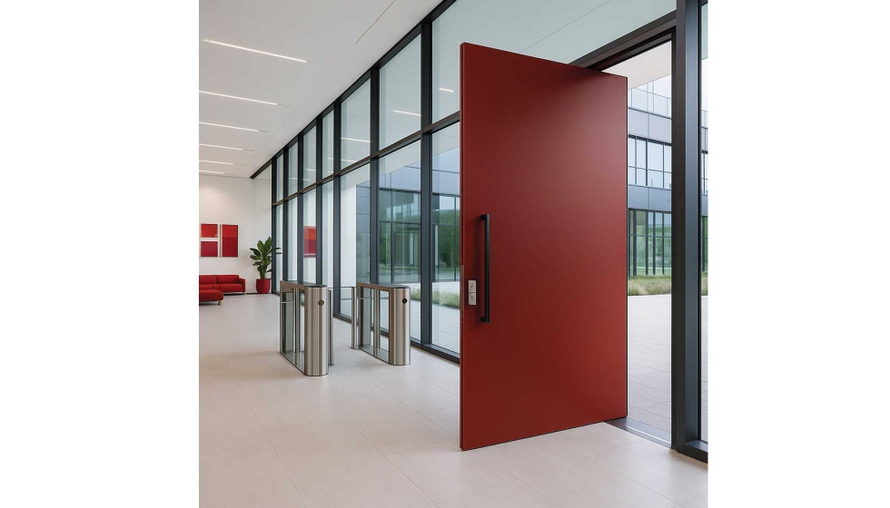 Para puertas pivotantes, CVL ha diseado un sistema de doble cierre que combina un cierre delantero automtico...