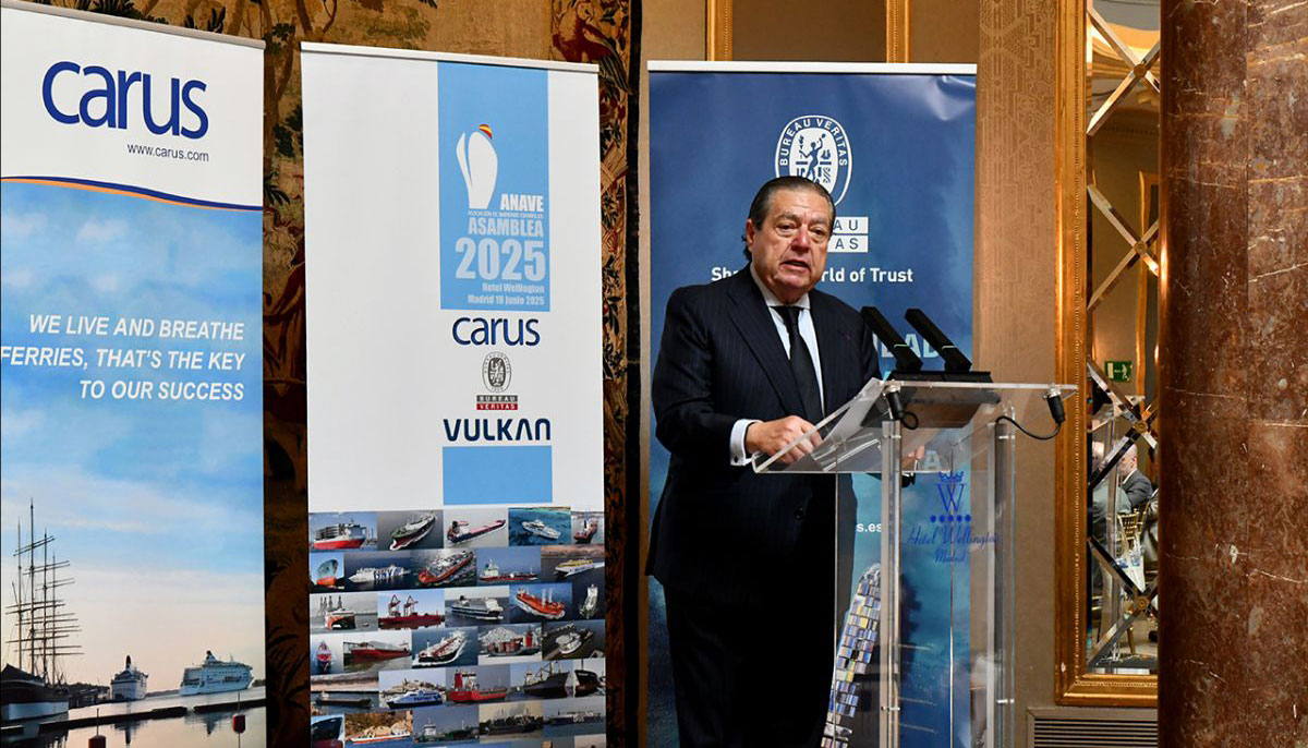 Presidente de Anave, Vicente Boluda, durante su intervenci�n en la Asamblea General de Anave 2025