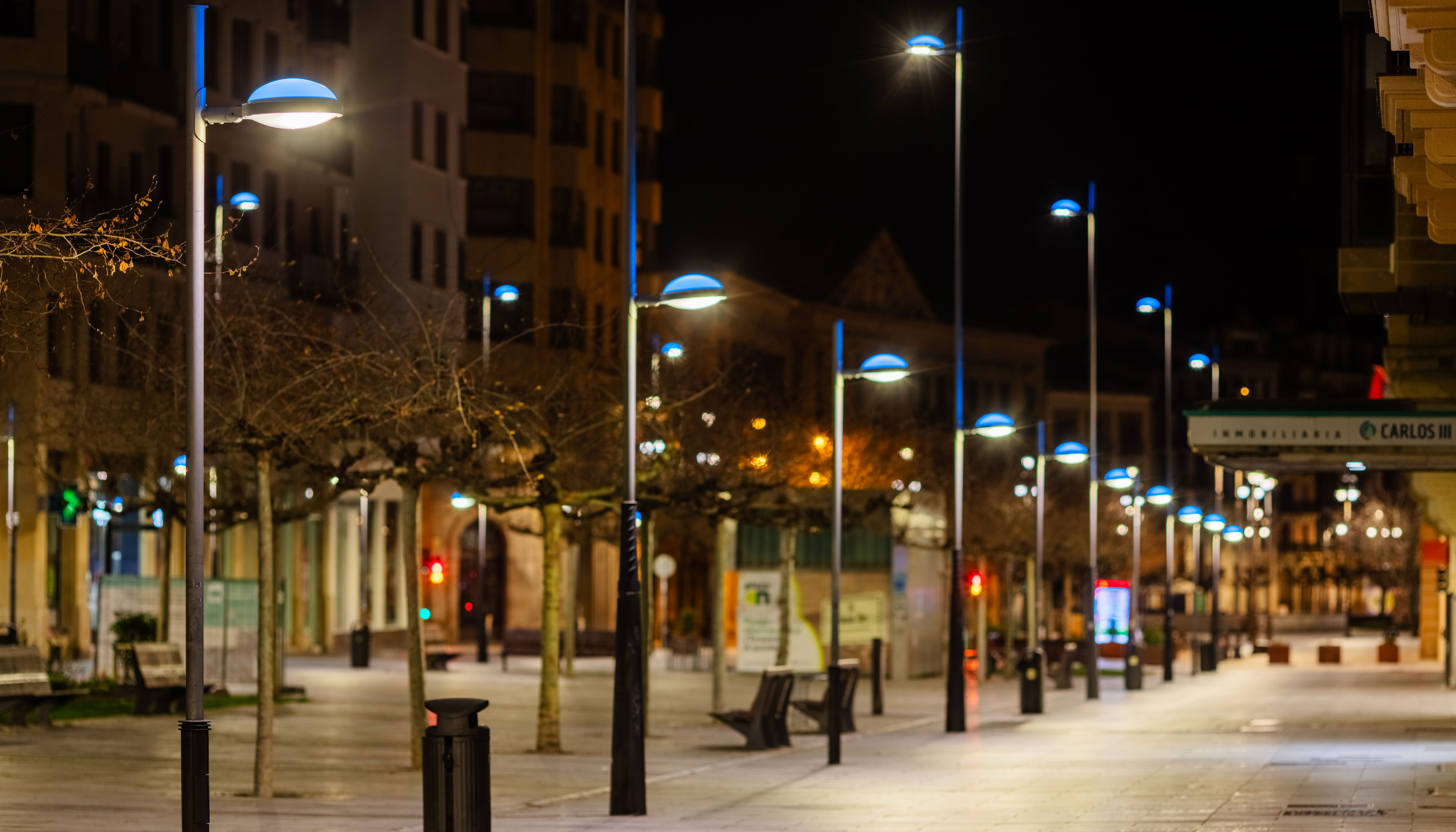 Avenida Carlos III, Pamplona (Navarra). Metr�poli Color a 3000 K: iluminaci�n urbana contempor�nea con alto confort visual...