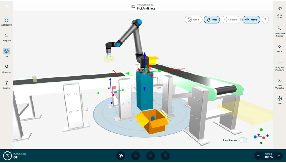 Captura de pantalla de UR Studio, la nueva herramienta de simulaci�n en l�nea de UR...