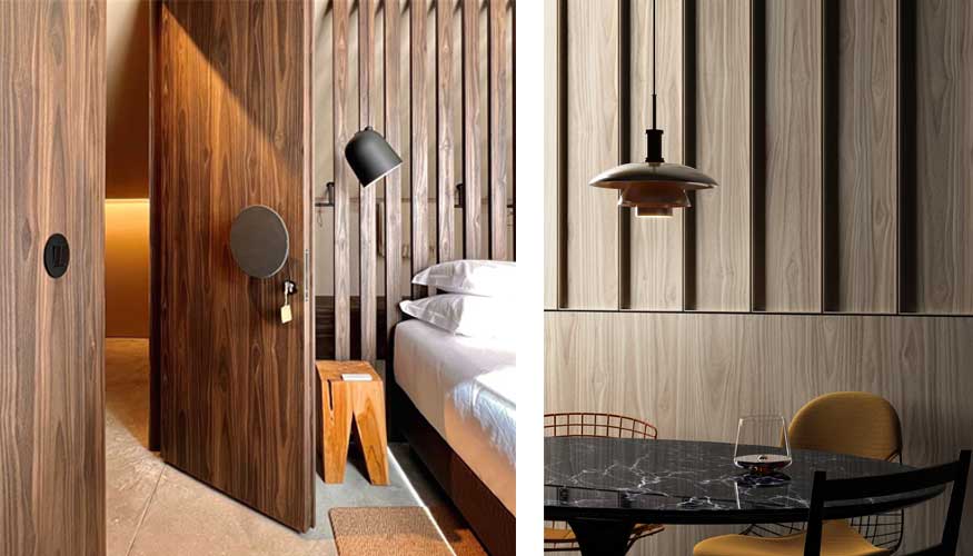  Proyecto hostelero realizado con el acabado Okobo de Cleaf