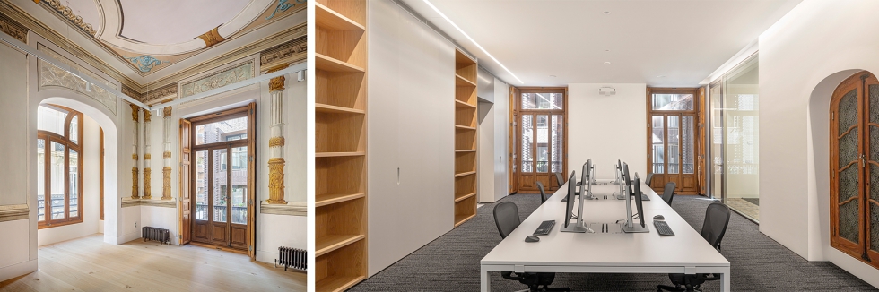 Detalle de las carpinter�as restauradas y los paimentos de Nolla, adaptando la oficina a las necesidades actuales. Fotos: Adri� Goula...