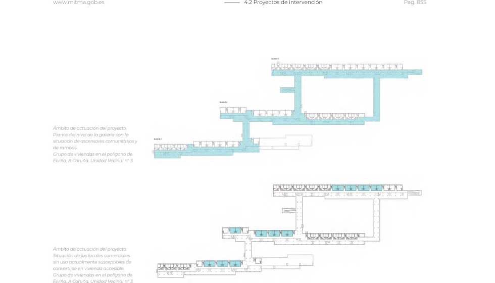 Unidad Vecinal n 3 (A Corua). El clima martimo ataca visiblemente los elementos de hormign...