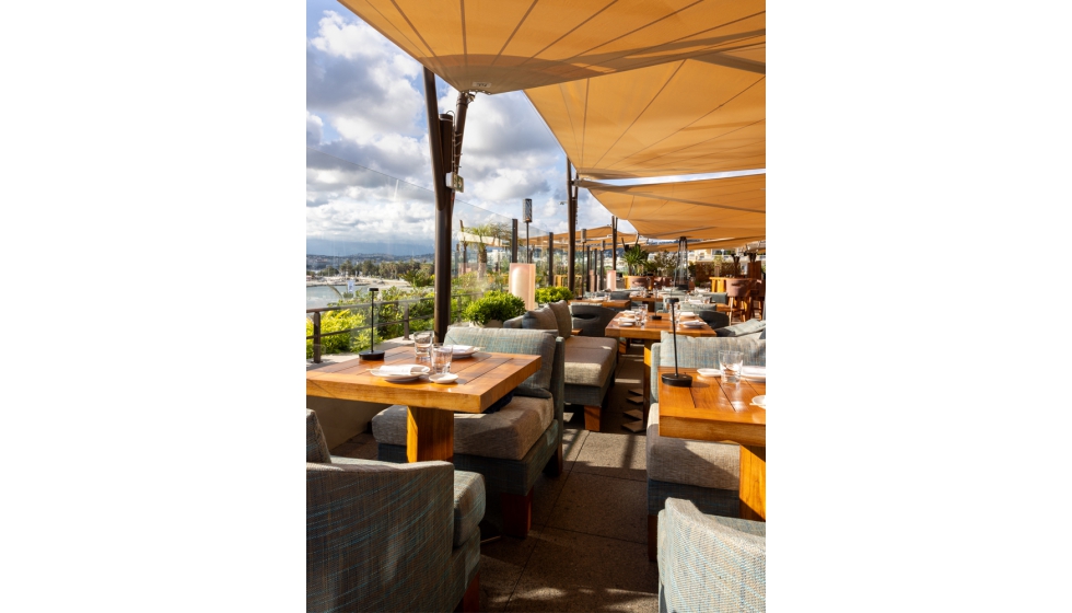 Detalle de la estructura de las velas Keope, de KE, en Zuma Cannes