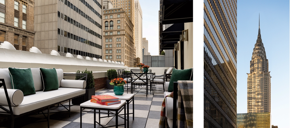 Detalle de la terraza que ofrece unas espectaculares vistas al skyline de la ciudad