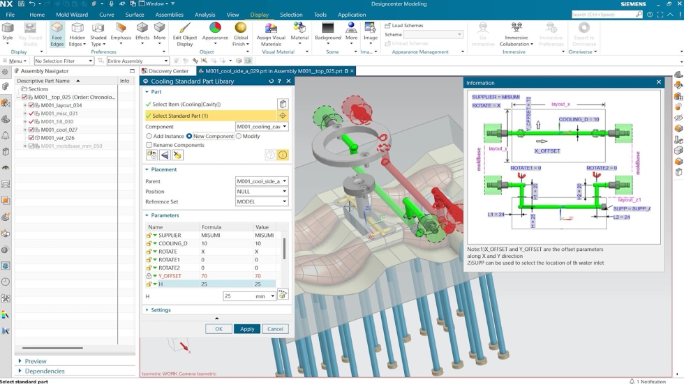 NX Mold Wizard tambi�n cuenta ahora con herramientas mejoradas de simulaci�n de canales de refrigeraci�n que permiten iterar los sistemas de...