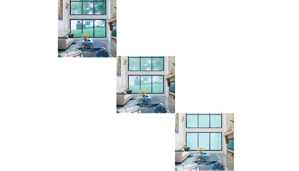 Ejemplo de gradación de la transparencia del vidrio a la opalescencia de Tecno Sunblock