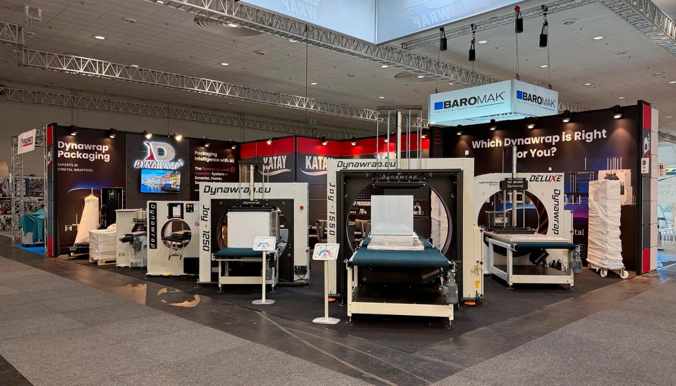 Foto de Dynawrap Packaging muestra en Ligna 2025 sus envolvedoras orbitales para embalaje de madera, mueble y mdulos de cocina