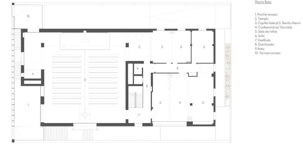 Detalle del plano de la planta baja de este edificio lit�rgico