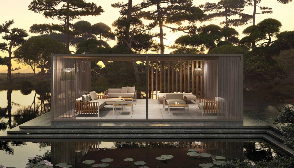 La colecci�n de p�rgolas Flex se basa en un concepto modular, en tres medidas laterales...