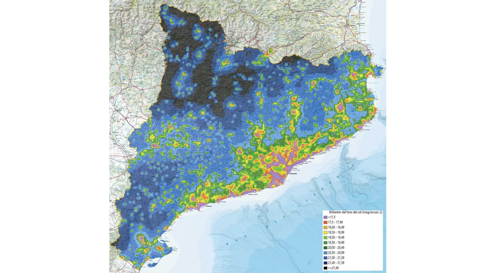 Mapa de los puntos de luz registrados en el conjunto de Catalu�a que sirven de an�lisis de la contaminaci�n lum�nica del territorio...