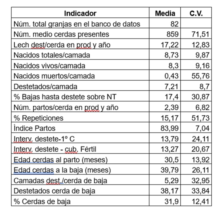 Tabla 2. Resultados medios BDporc Ibrico 2024