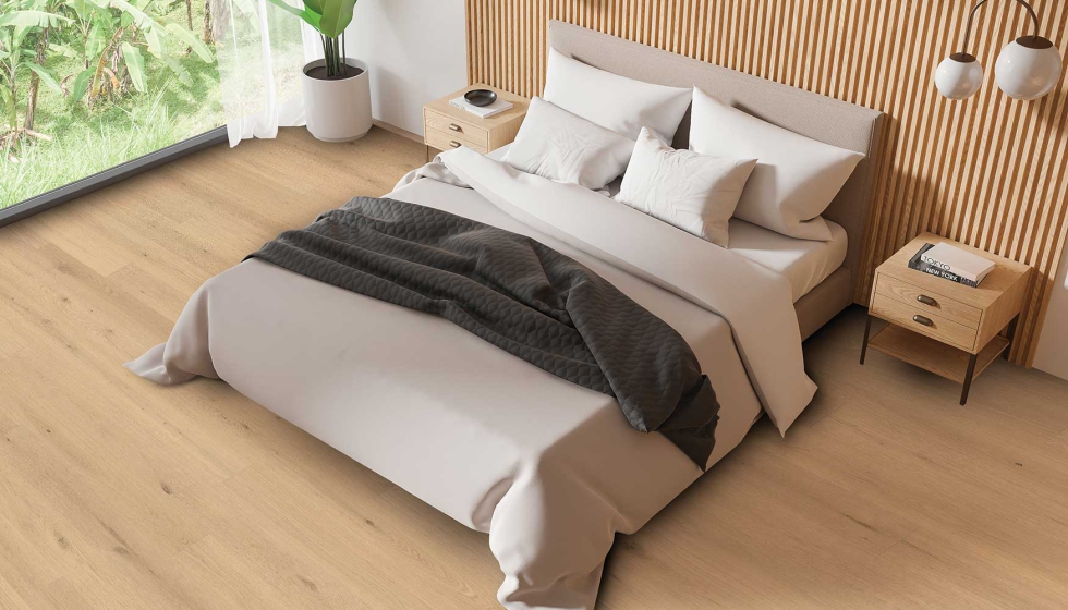 Dormitorio realizado con el diseo Roble Albino, monolama de grandes dimensiones