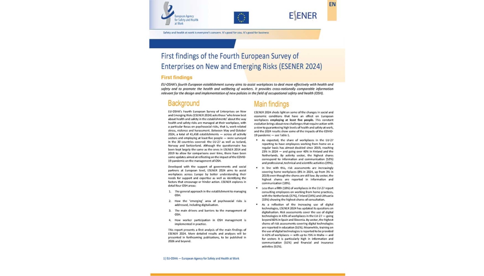 Foto de ESENER 2024: Primeras conclusiones sobre la gestin de riesgos emergentes en la seguridad y salud laboral en Europa