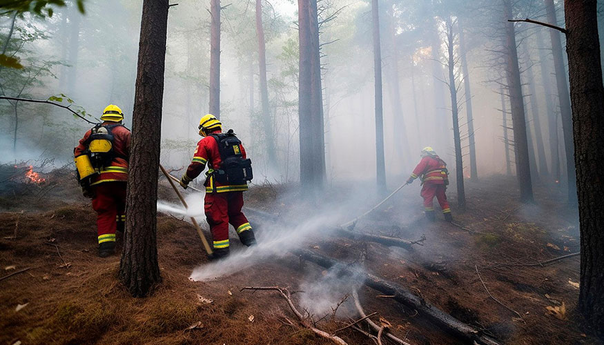 Imagen de archivo con efectivos de bomberos interviniendo en un incendio forestal