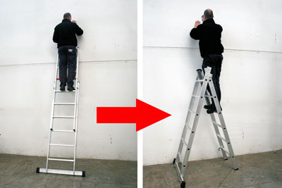 Las 2 escaleras que forman Target pueden ser utilizadas de forma independiente en apoyo a pared y en tijera