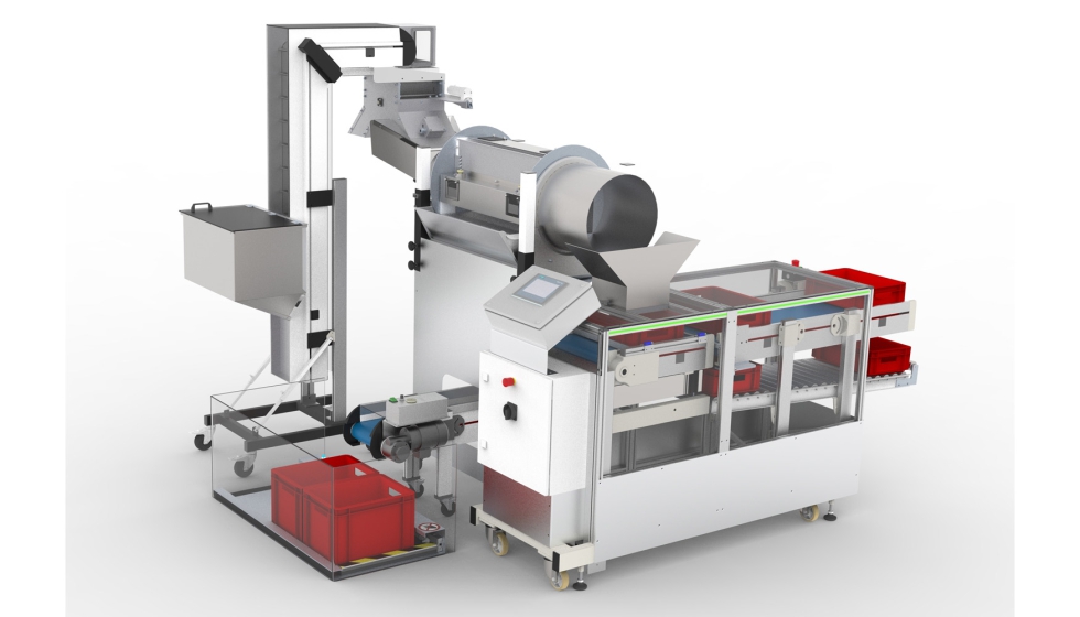 Estacin de buffer vertical con cinta transportadora y tambor rectangular
