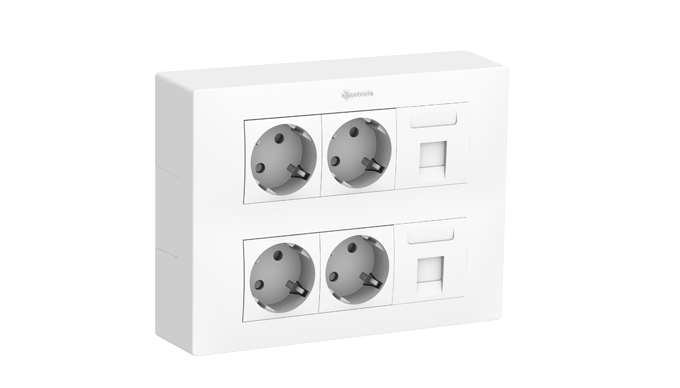 Las cajas de superficie de la Gama 45 de MMConecta comparten la misma arquitectura interna que las de empotrar pero incorporan una cubeta exterior...