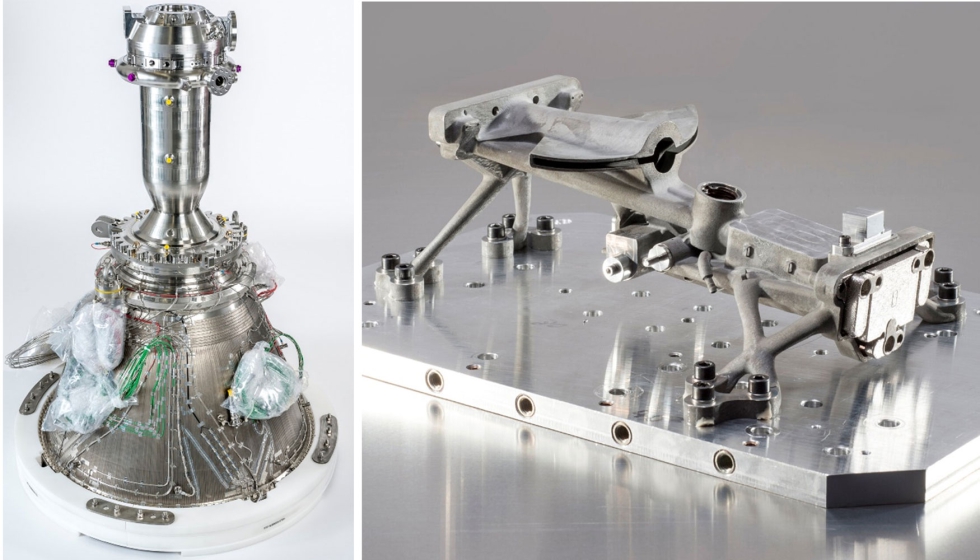 Figura 2. Izq. Demostrador a escala real de la cmara de empuje de un motor de cohete [4]. Dcha...