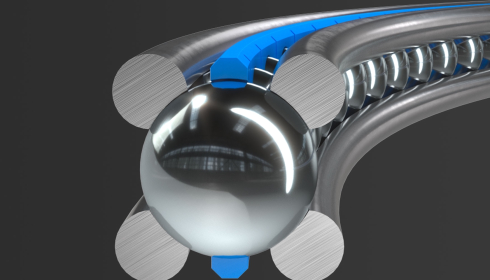 Fig. 2: Las pistas estn ptimamente adaptadas al dimetro de las bolas, lo que garantiza alta capacidad de carga y un funcionamiento suave...