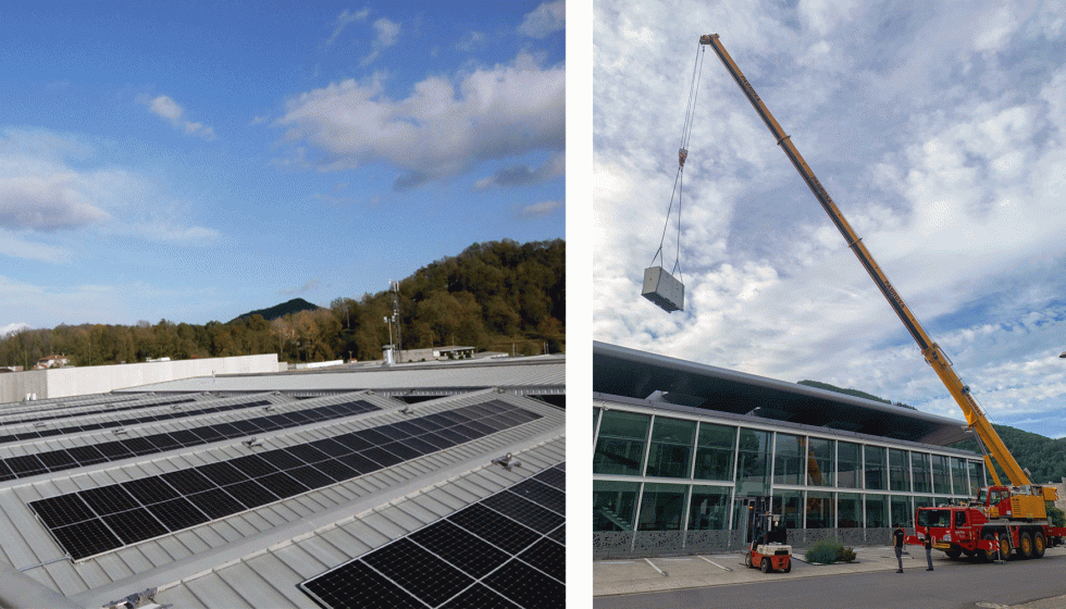 Figura: 6 a). cubierta del centro productivo Bellapart en Catalunya. b). instalacin nuevos climatizadores de alta eficiencia energtica...