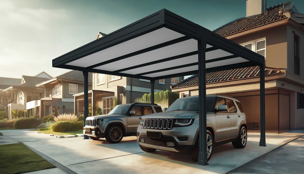Aplicaci�n de la cubierta TOP H3, de MITJAVILA, con panel s�ndwich para Carports para el alojamiento y protecci�n de veh�culos...