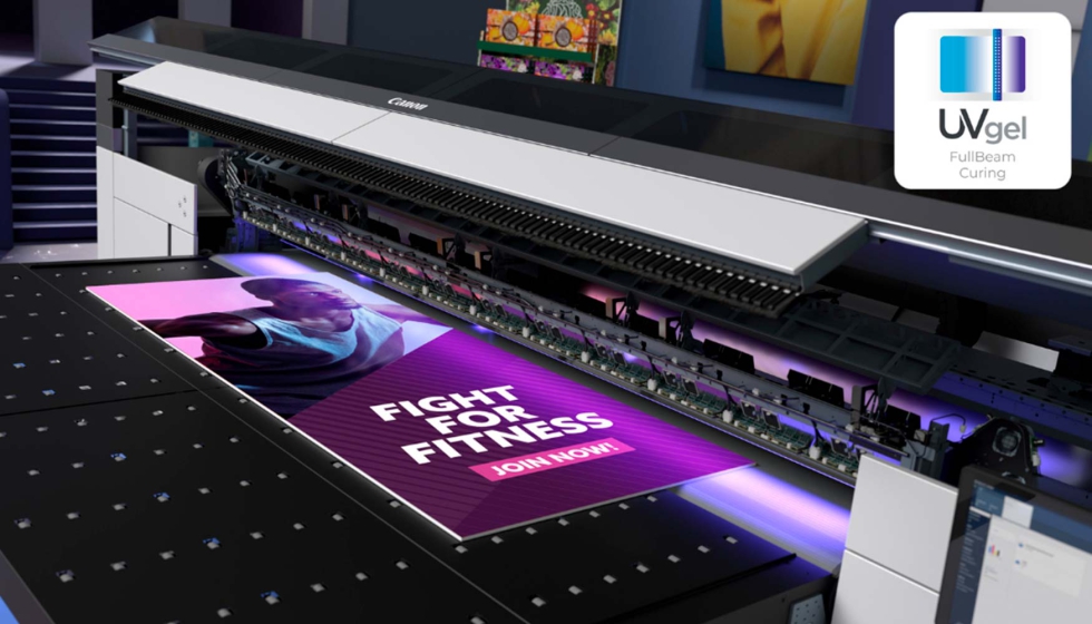 La tecnolog�a de curado UVgel FullBeam permite una calidad y productividad excepcionales en todo el ancho de impresi�n de 3,4 m...