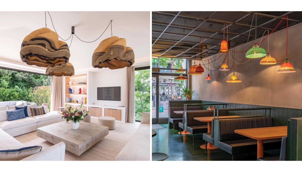 A la izquierda, Bolgatanga; y a la derecha, The Collection, algunas de las piezas diseadas desde PET Lamp