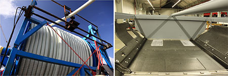 Sistema de tuberas enrollables de Airborne (izquierda) y proceso de produccin de estructuras ligeras, de Fraunhofer ICT...