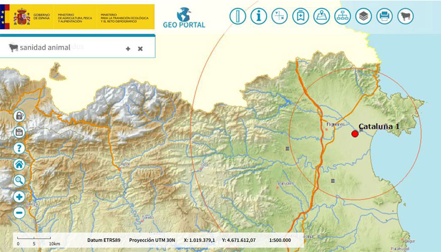 Mapa de localizacin del brote de dermatosis nodular contagiosa en Girona
