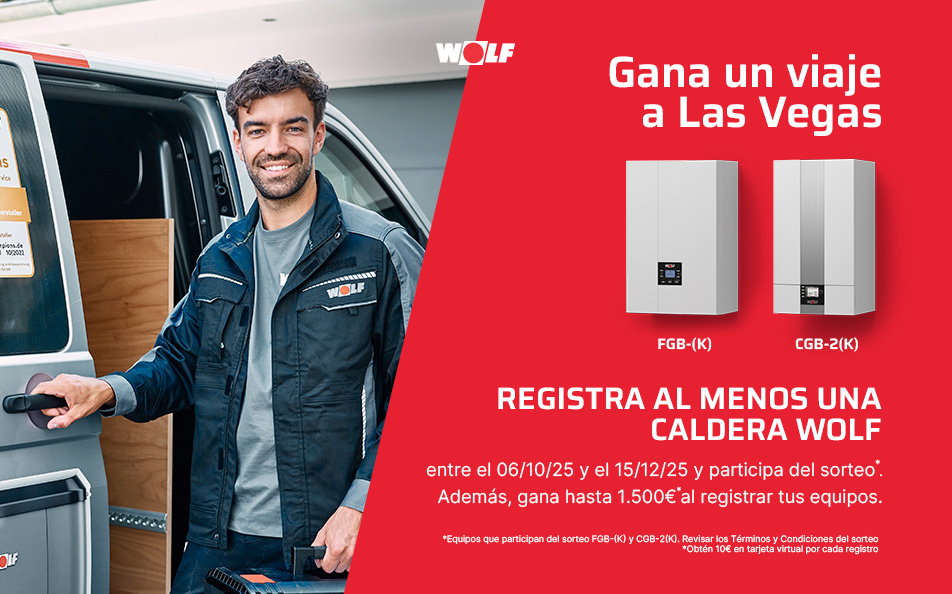 Cartel de la campa�a de invierno �Instala y gana un viaje a Las Vegas� de Wolf, dirigida a instaladores profesionales