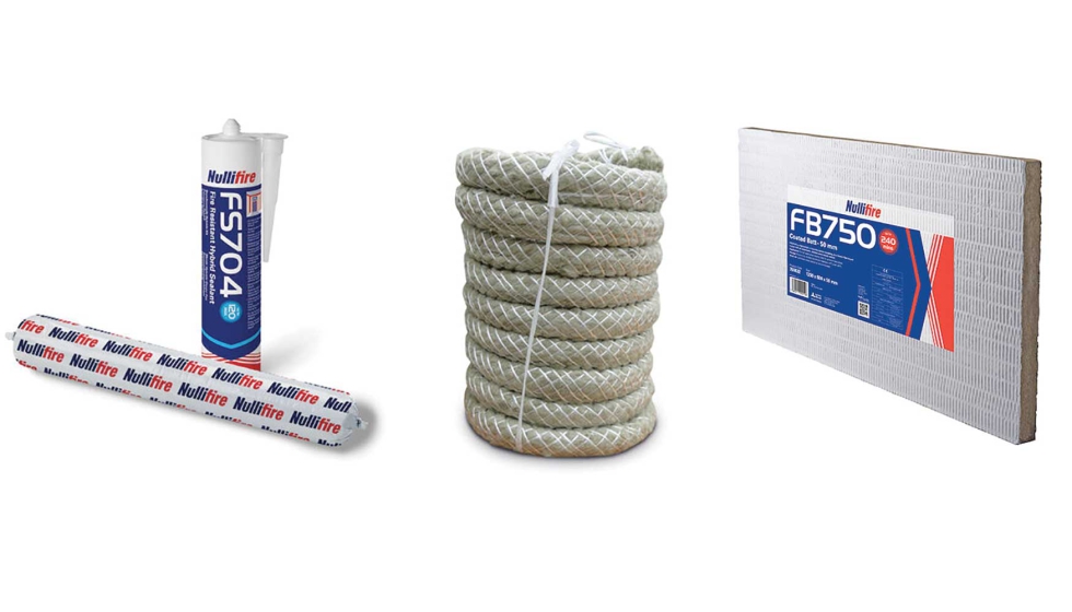 Sellador h�brido resistente al fuego Nullifire FS704, el cord�n resistente al fuego Nullifire FJ203 y el panel de lana de roca Nullifire FB750...