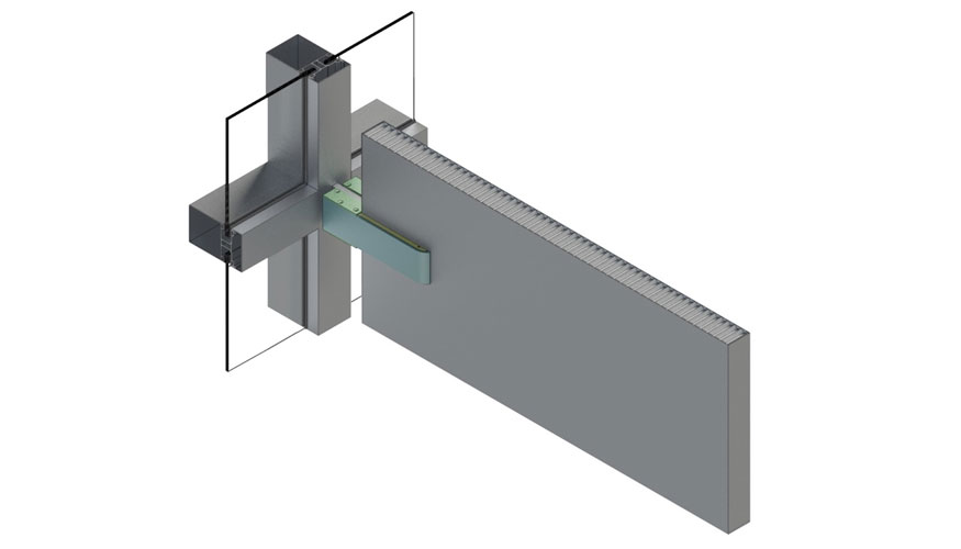 Figura 1  Vista seccionada del sistema instalado en muro cortina con lama en voladizo
