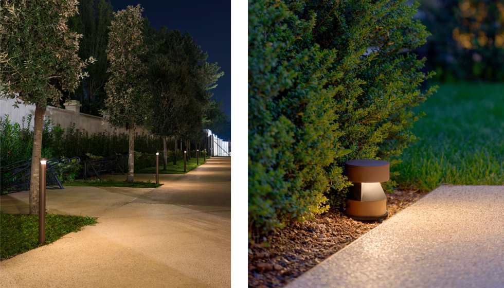 El bolardo Blum (izquierda) y Alcor (derecha) marcan los caminos al recinto. Fotos: Marco Reggi