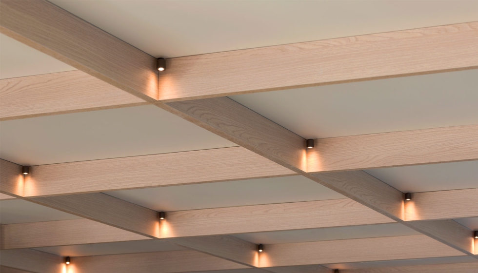 Detalle de soluciones minimalistas ocultas en el artesonado del techo. Foto: Marco Reggi