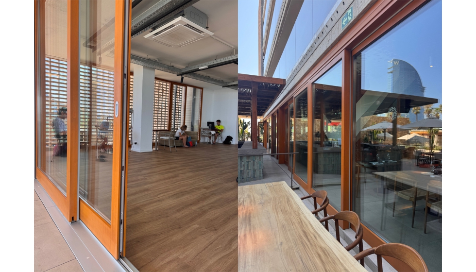 Dos ejemplos de las nuevas ventanas correderas instaladas en la renovacin del CNB (izquierda) y en el nuevo 'beach club' Bastian Beach Barcelona...