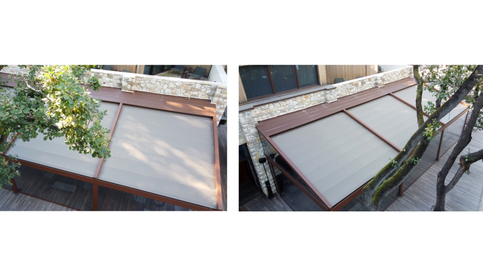 Equipada con toldos perimetrales de PVC Cristal que permiten su uso en condiciones de lluvia, viento o fr�o...