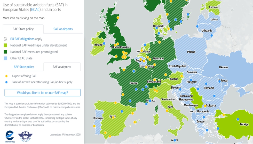 Figura 4: Uso de combustibles sostenibles en la aviacin en los Estados Europeos (ECAC) y aeropuertos [Fuente: https://www.eurocontrol...