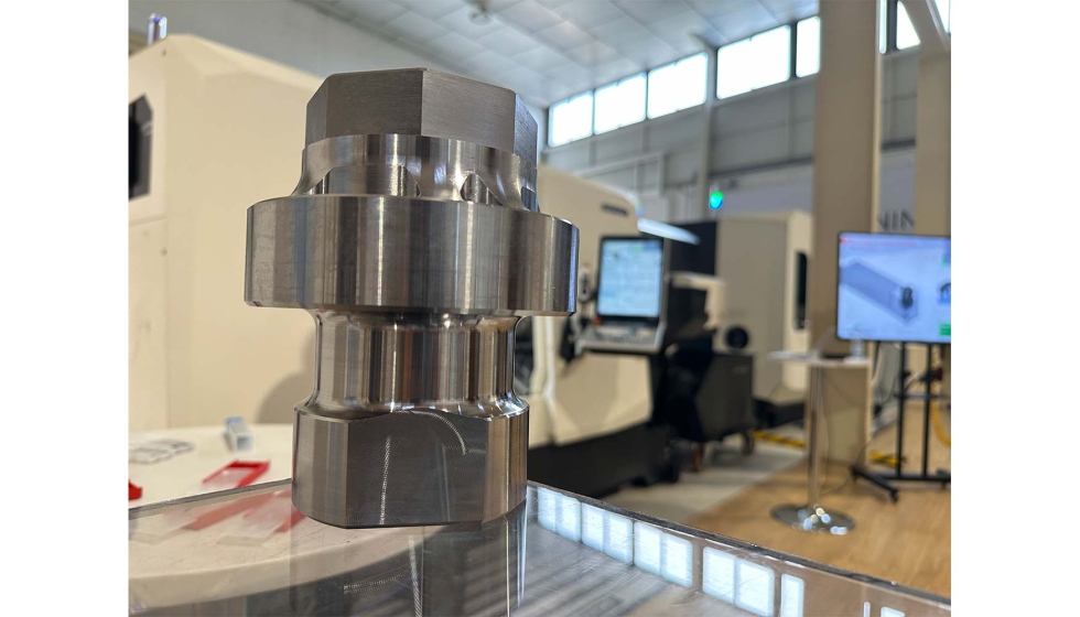 Durante la demo, el nuevo torno mecaniz una pieza. En la imagen puede verse el resultado final