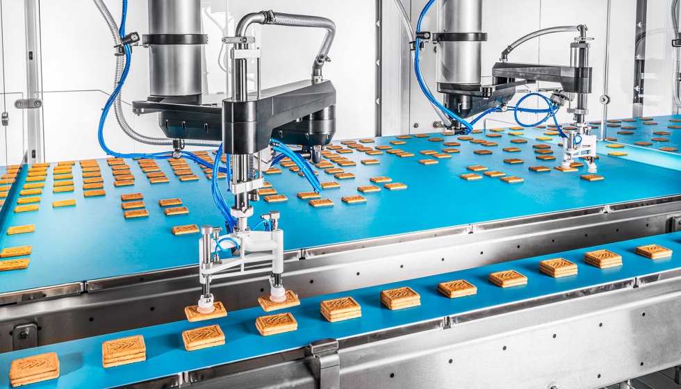 Los robots pick and place recogen los productos seleccionados utilizando la informaci�n del esc�ner. Foto: Gerhard Schubert GmbH...