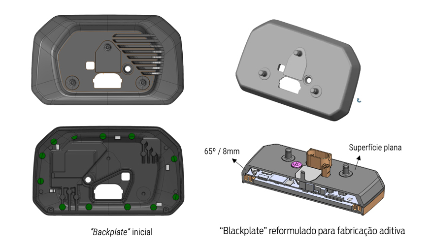 A carcaa eletrnica foi redesenhada e impressa em 3D com materiais compsitos de fibra contnua