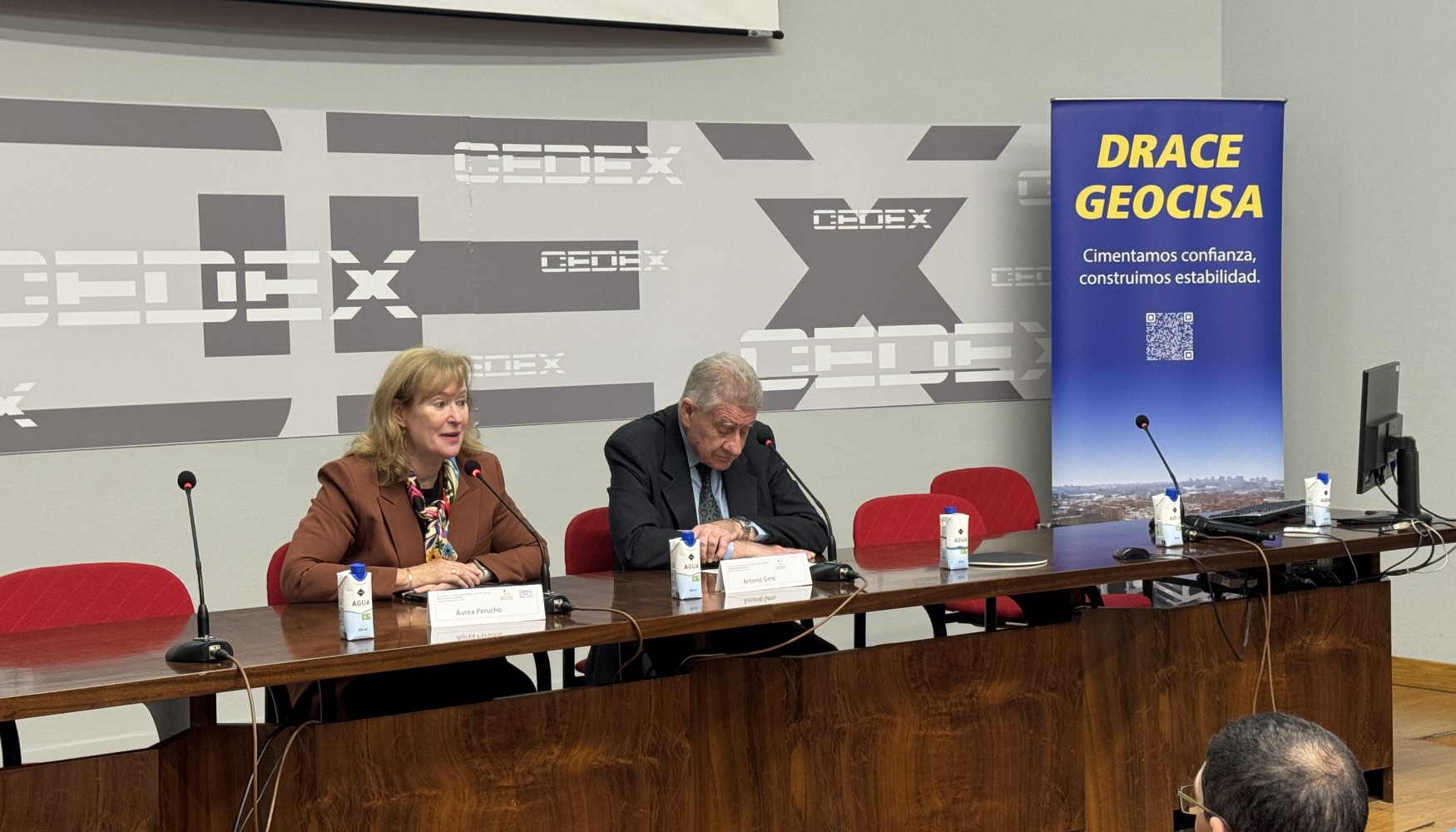 urea Perucho, directora del Cedex, y Antonio Gens, presidente de la SEMSIG, durante la inauguracin de la jornada...