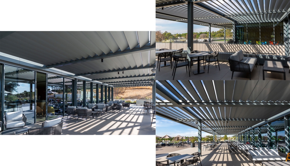 Las celosas se prolongan hacia el exterior mediante una configuracin de lamas R4-300 mviles motorizadas...