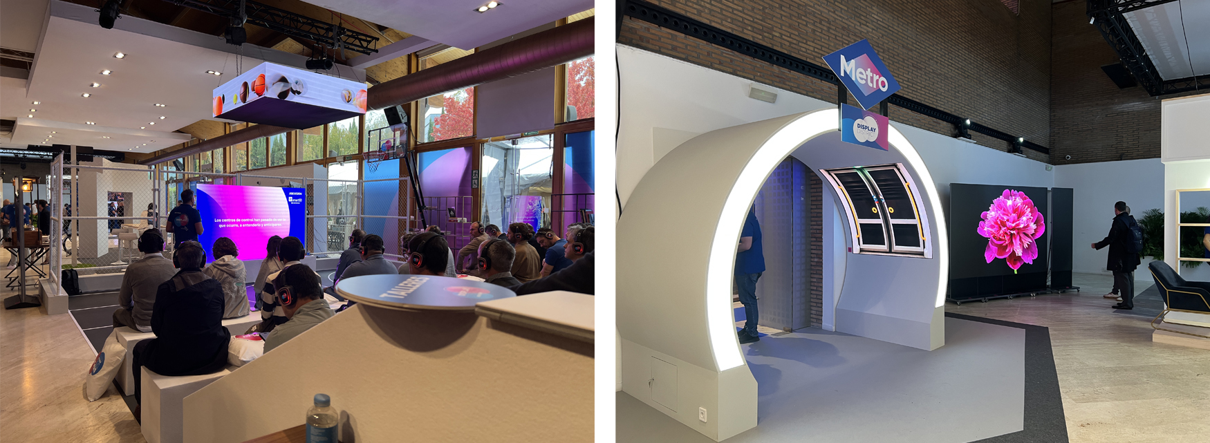 La zona de talleres recreaba una cancha deportiva y el espacio Metro mostraba pantallas curvas