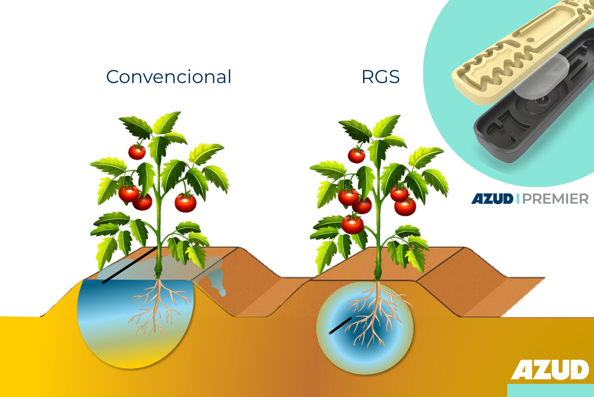Figura 1. Sistema de riego convencional en tomate de industria (izquierda) frente al Sistema de Riego por Goteo Subterr�neo (RGS) (derecha)...